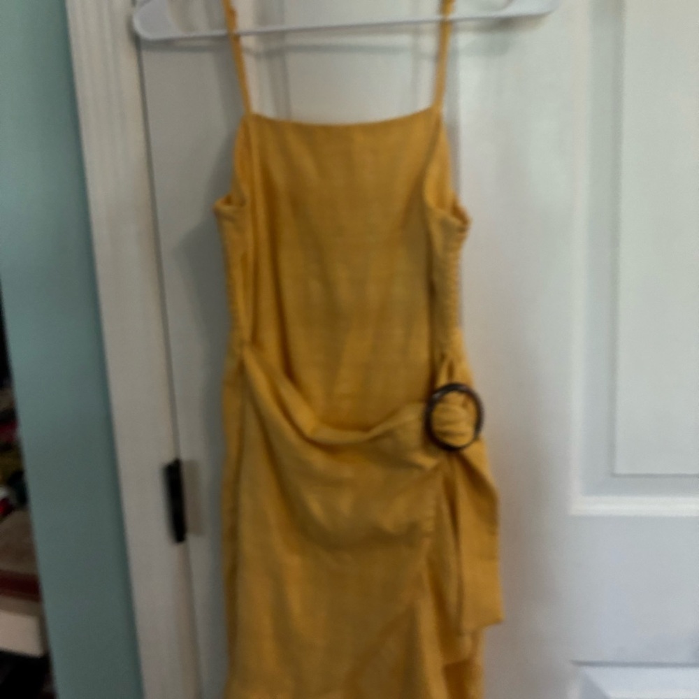 American Eagle Outfitters Yellow Spaghetti-Strap Midi Dress with Side Tie
